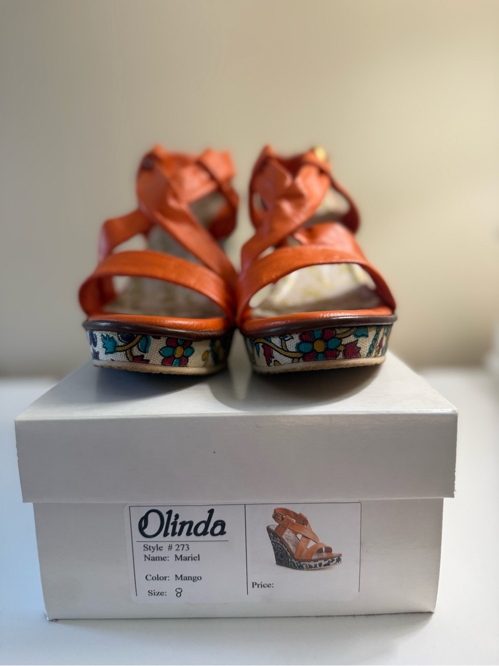 Orange Tapestry Patterned-Platform Wedge Sandals with Cross Straps- Size 8 - Picture 6 of 12